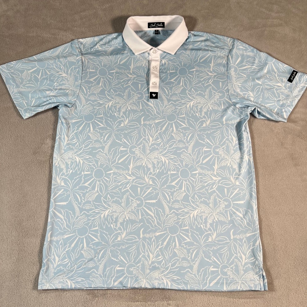 Bad Birdie Polo Shirt Men's Size Medium Blue White Tropical Floral Print Golf